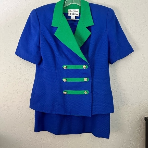 Rickie Freeman For Terri Jon blue and green skirt suit set size 6 - Picture 5 of 8